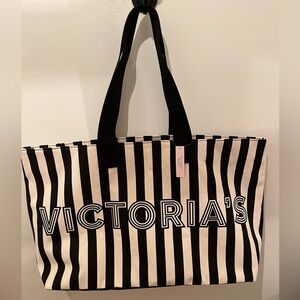 Victoria’s Secret Black and White Striped Large Tote Bag NWT